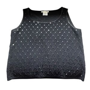 St. John Black Wool Blend Sequinned Sleeveless Top M